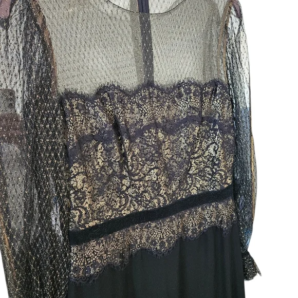 Tadashi Shoji Black and Gold Long Sleeve Dress